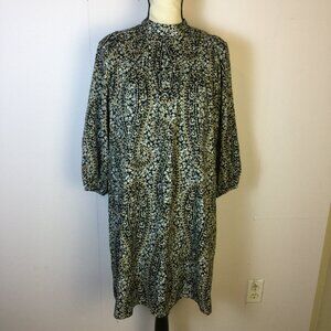 Ann Taylor Shift Dress SP Womans Petite Black Paisley Mocked Neck Balloon Sleeve